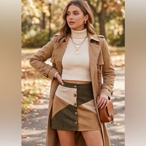 Umgee Multi-Tone Faux Suede Patchwork Mini Skirt - NWT - Size Large